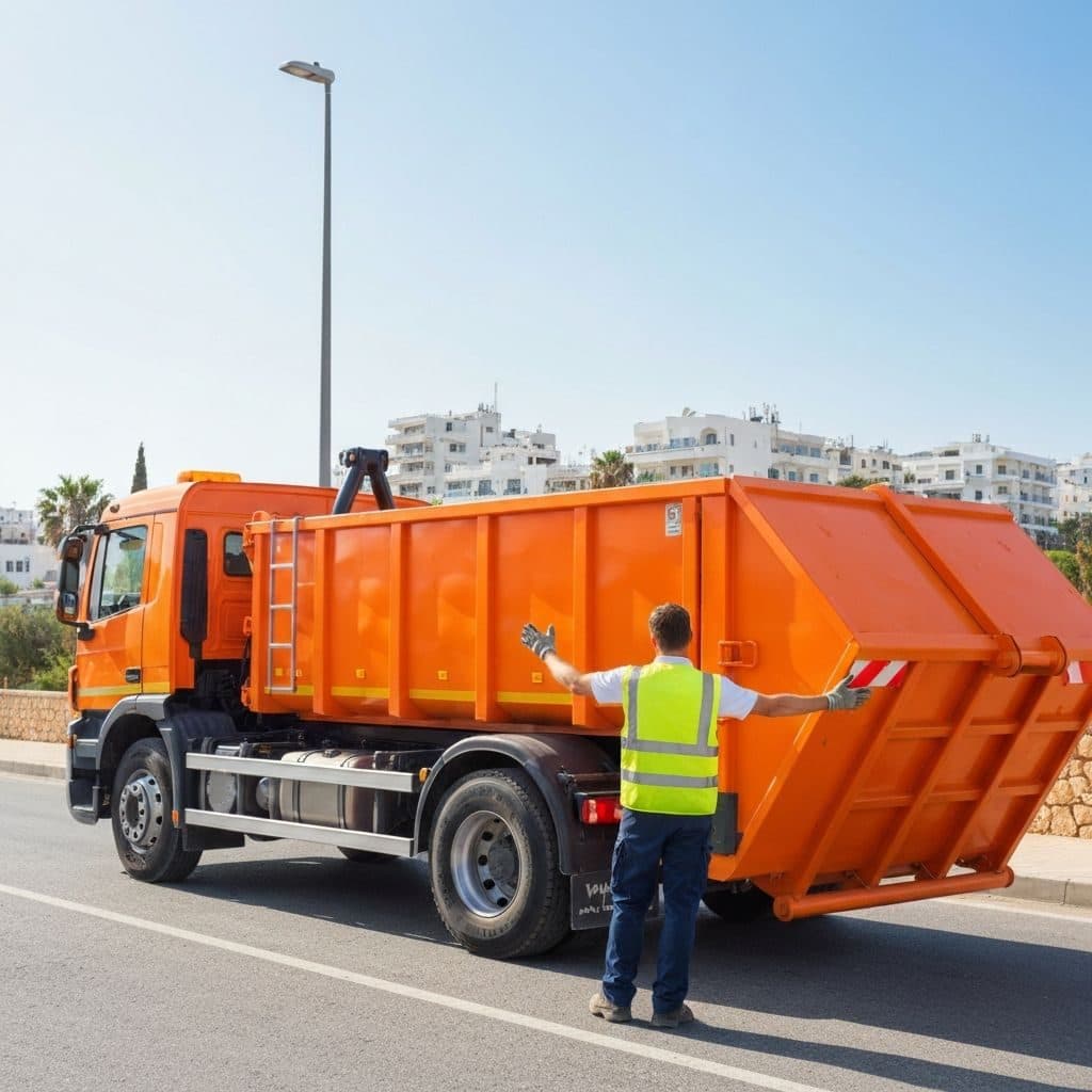 Φορτηγό παραλαμβάνει γεμάτο σκιπ στη Λεμεσό
